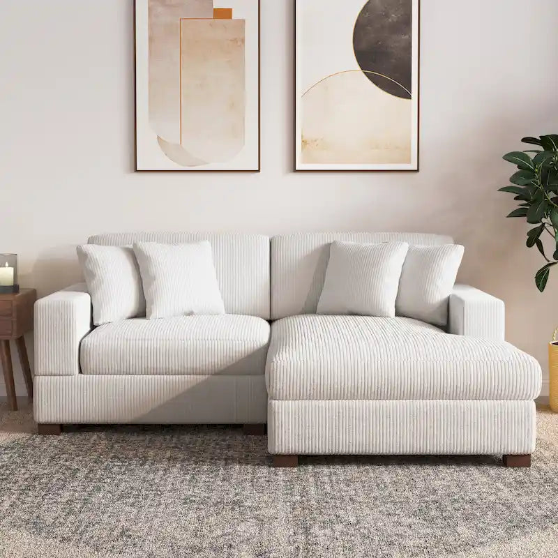 Modernes L-förmiges modulares Cordsofa mit Kissen