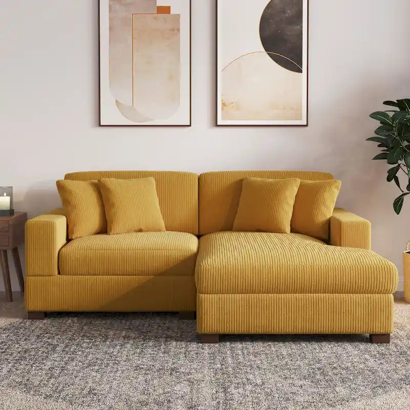 Canapé modulaire d’angle moderne en velours côtelé avec coussins