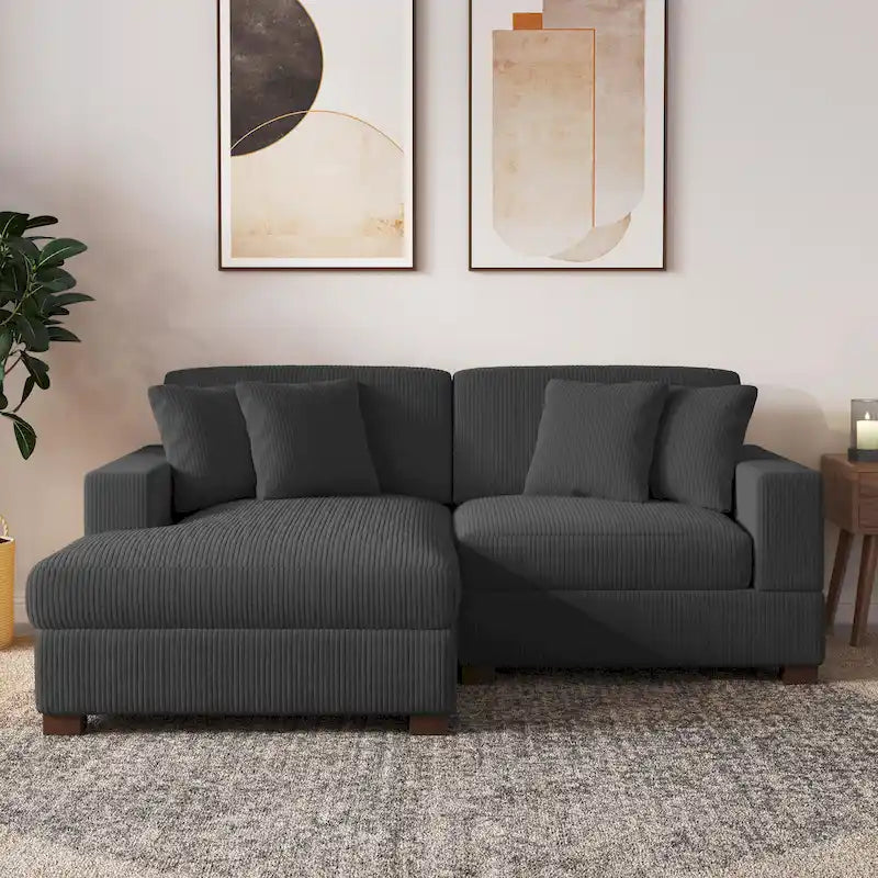 Canapé modulaire d’angle moderne en velours côtelé avec coussins