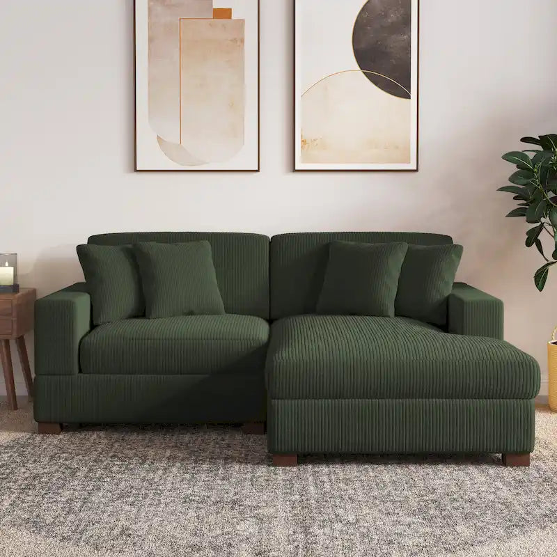 Canapé modulaire d’angle moderne en velours côtelé avec coussins