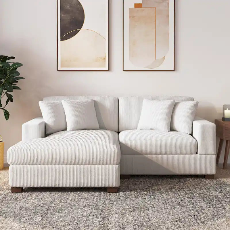 Canapé modulaire d’angle moderne en velours côtelé avec coussins