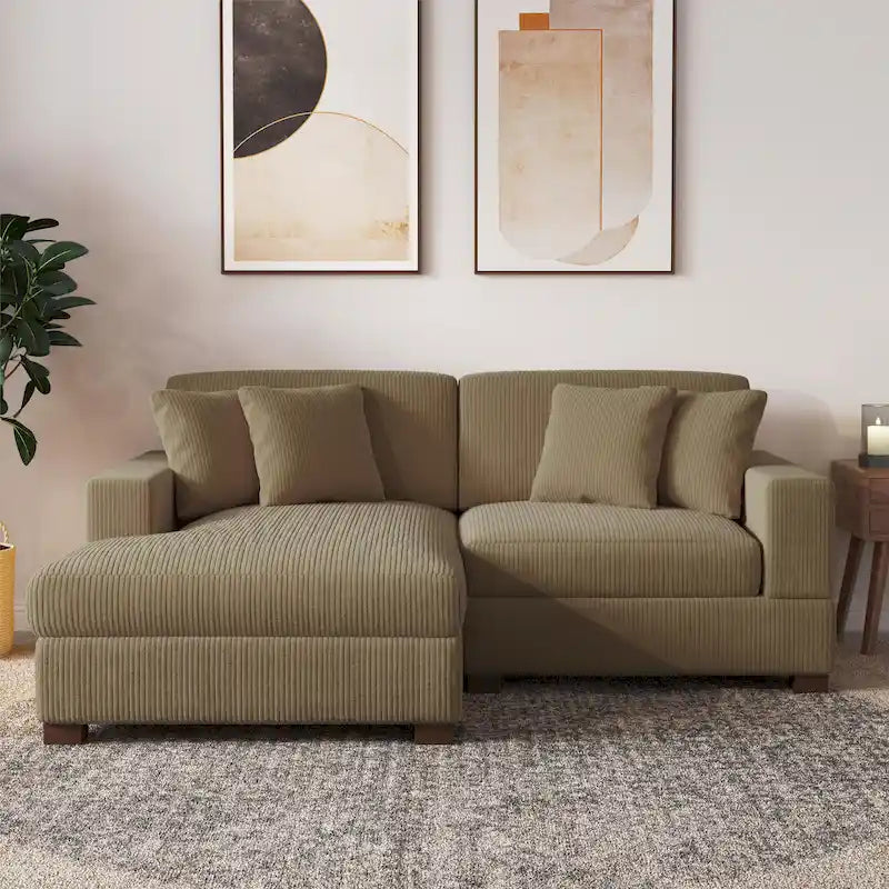 Canapé modulaire d’angle moderne en velours côtelé avec coussins