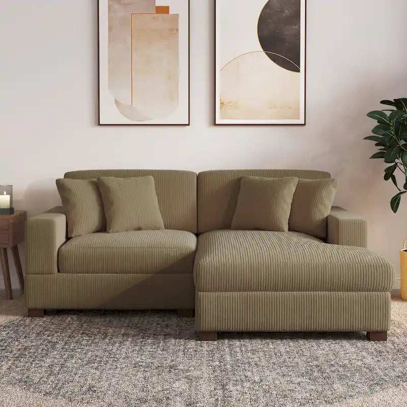 Canapé modulaire d’angle moderne en velours côtelé avec coussins