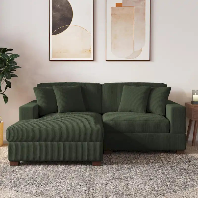 Canapé modulaire d’angle moderne en velours côtelé avec coussins