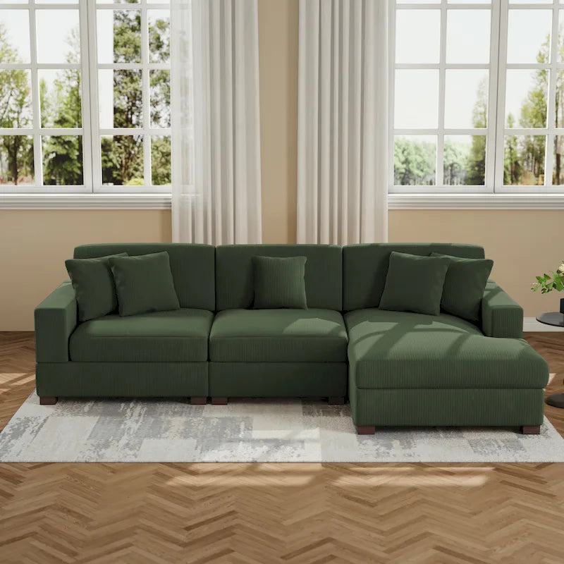 Canapé modulaire d’angle moderne en velours côtelé avec coussins