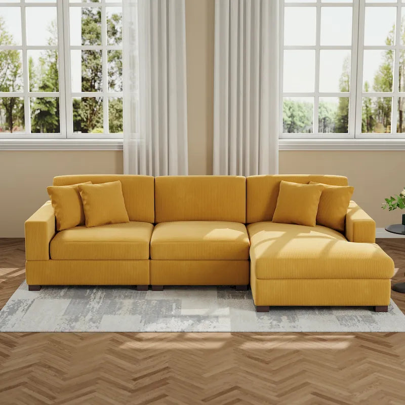 Canapé modulaire d’angle moderne en velours côtelé avec coussins