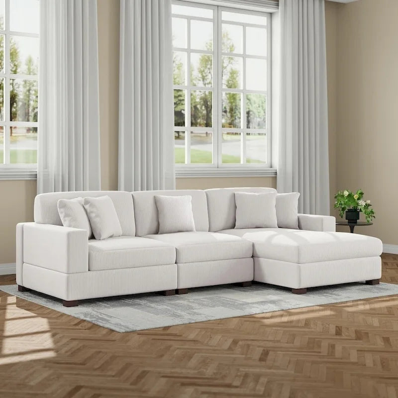 Modern L-Shaped Corduroy Modular Sectional Couch Sofa with Pillows