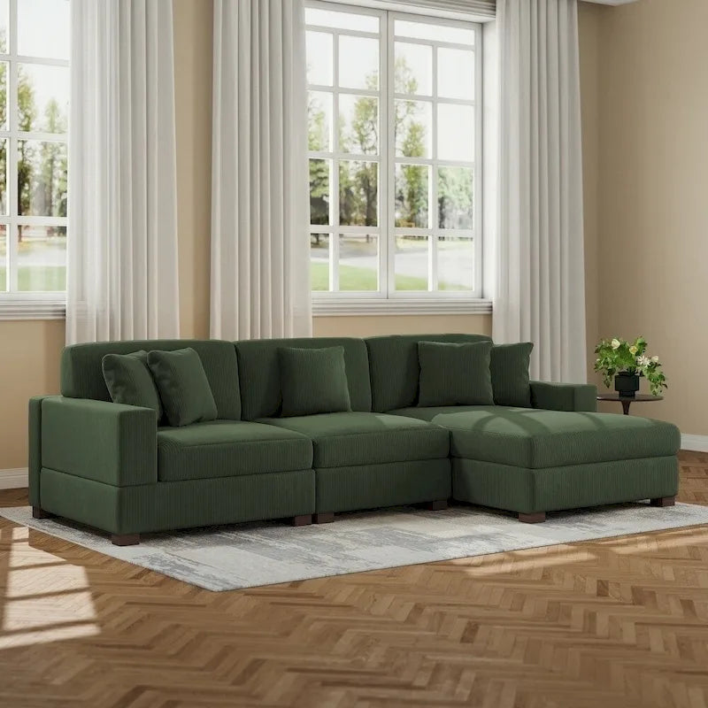 Modernes L-förmiges modulares Cordsofa mit Kissen