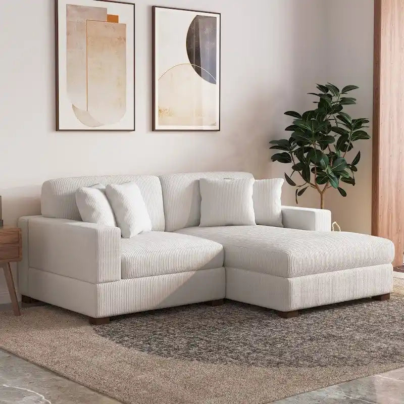 Canapé modulaire d’angle moderne en velours côtelé avec coussins
