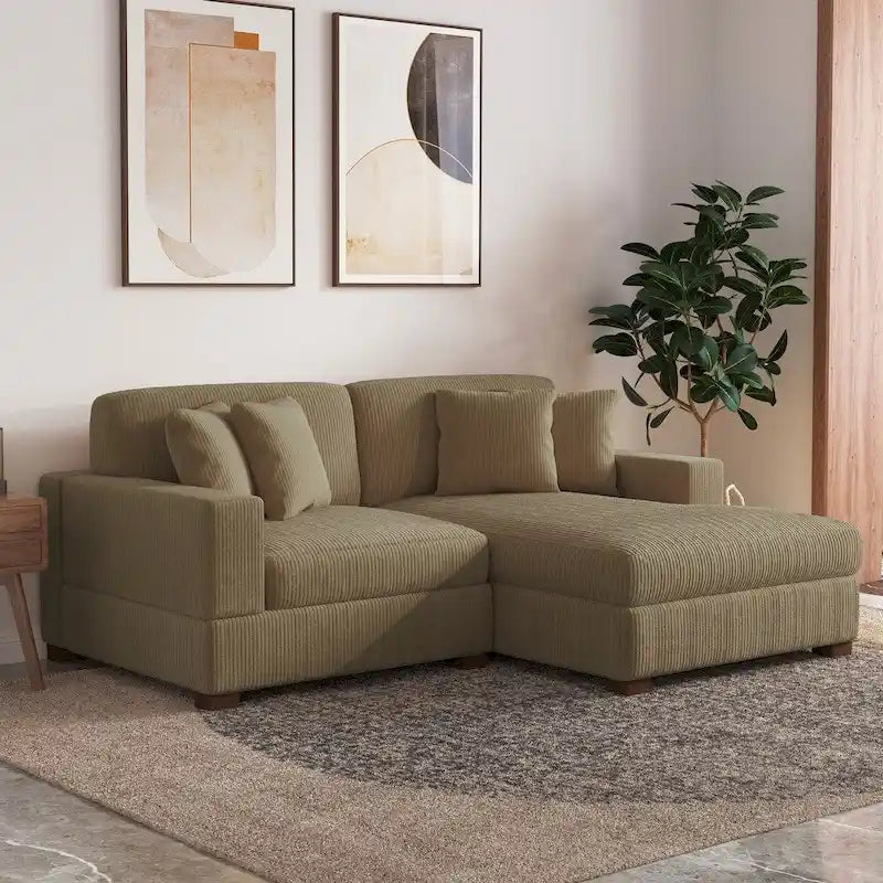 Canapé modulaire d’angle moderne en velours côtelé avec coussins