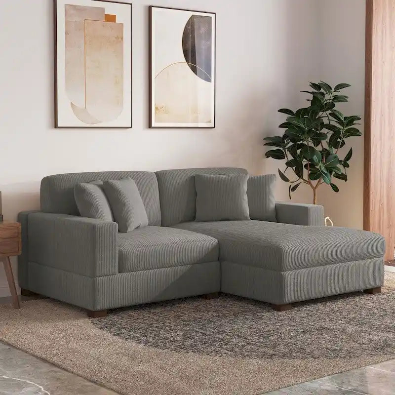 Modernes L-förmiges modulares Cordsofa mit Kissen