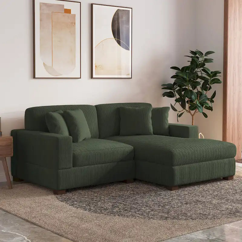 Modernes L-förmiges modulares Cordsofa mit Kissen