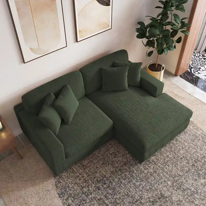 Modernes L-förmiges modulares Cordsofa mit Kissen