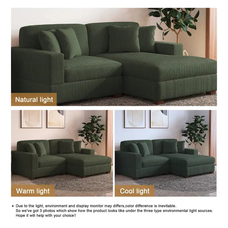 Modernes L-förmiges modulares Cordsofa mit Kissen