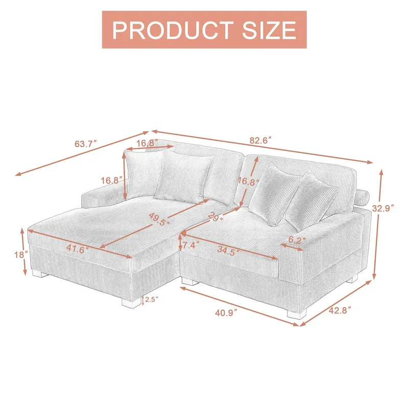 Modernes L-förmiges modulares Cordsofa mit Kissen