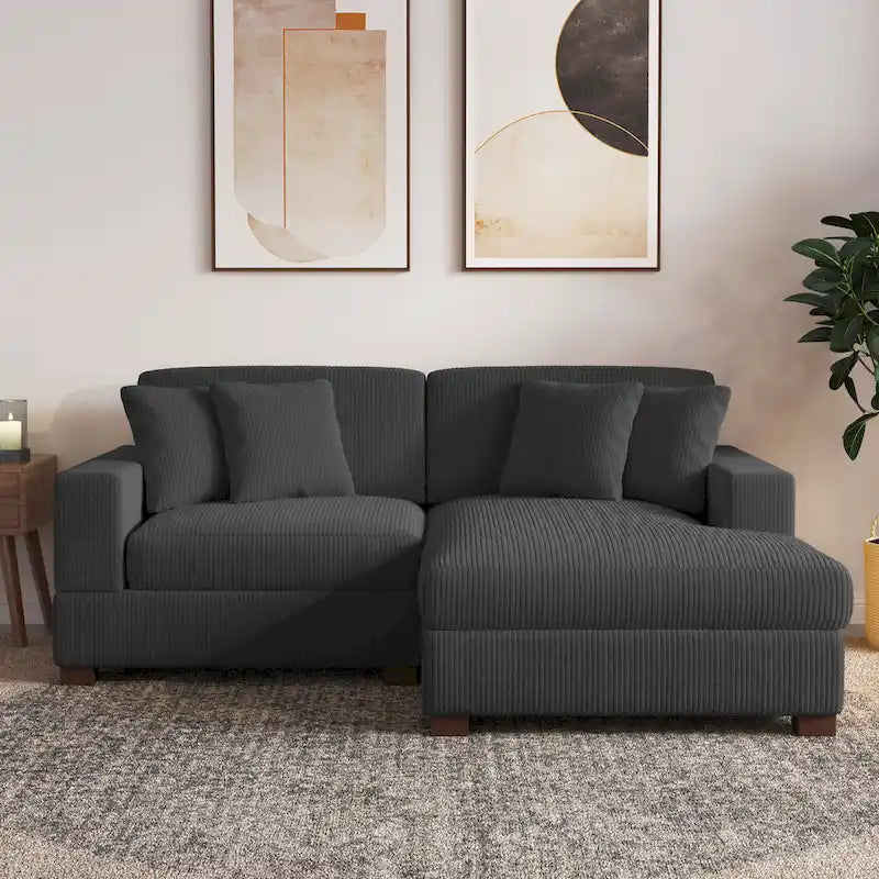 Modernes L-förmiges modulares Cordsofa mit Kissen
