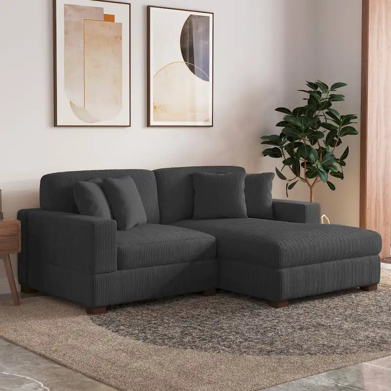 Modernes L-förmiges modulares Cordsofa mit Kissen
