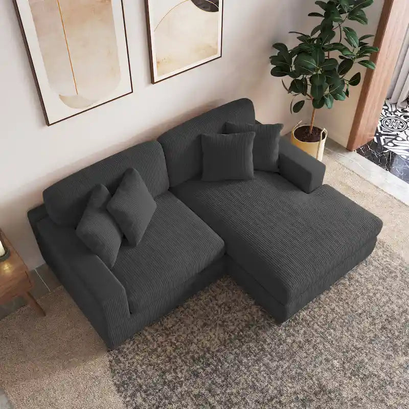 Modernes L-förmiges modulares Cordsofa mit Kissen
