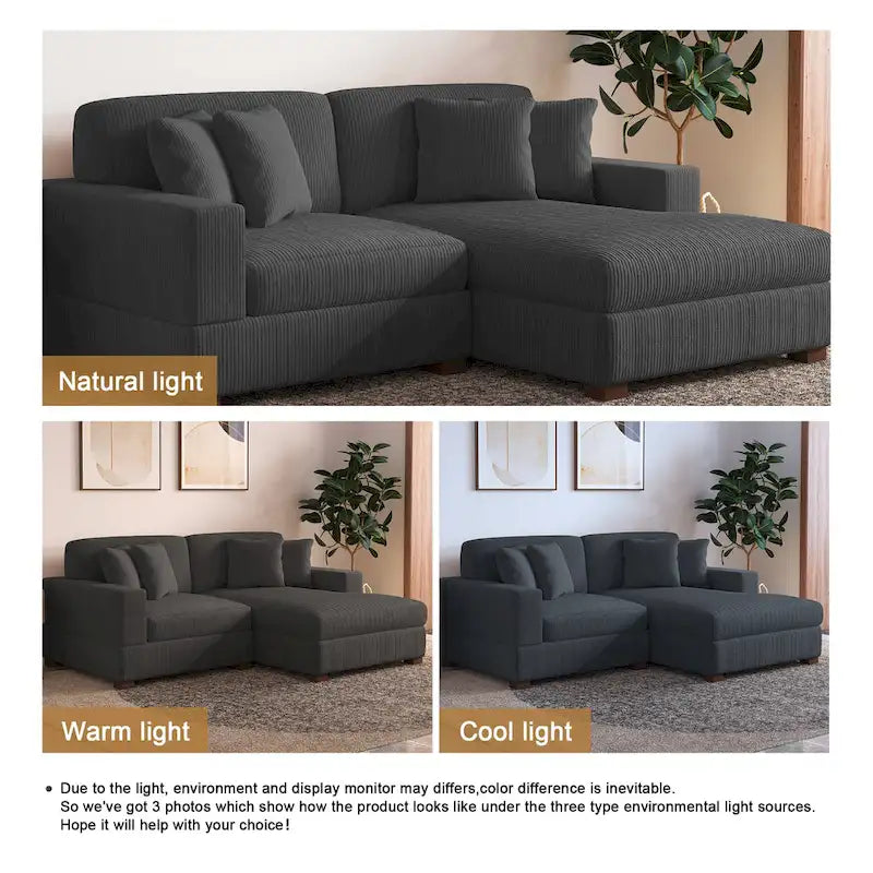 Modernes L-förmiges modulares Cordsofa mit Kissen