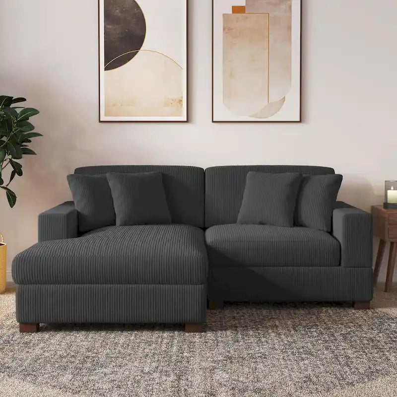 Modernes L-förmiges modulares Cordsofa mit Kissen