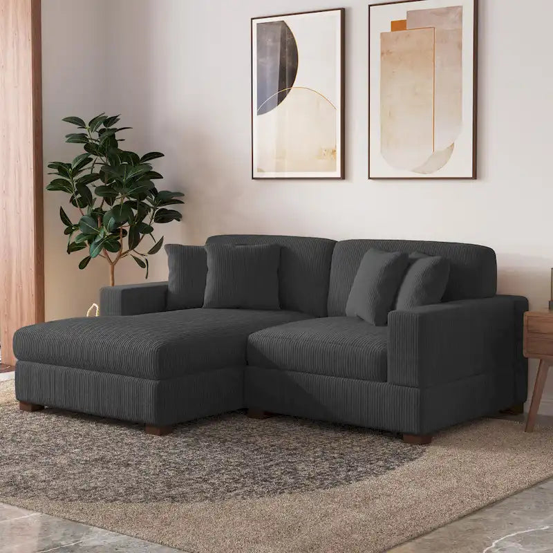 Modernes L-förmiges modulares Cordsofa mit Kissen