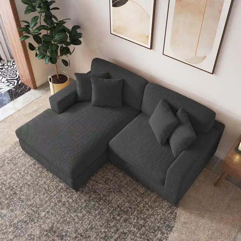 Modernes L-förmiges modulares Cordsofa mit Kissen