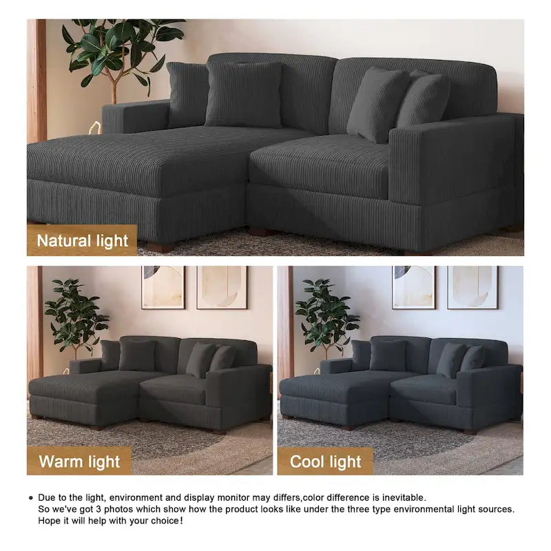 Modernes L-förmiges modulares Cordsofa mit Kissen