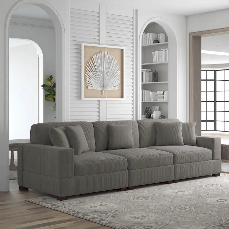 Canapé modulaire d’angle en velours côtelé avec coussins