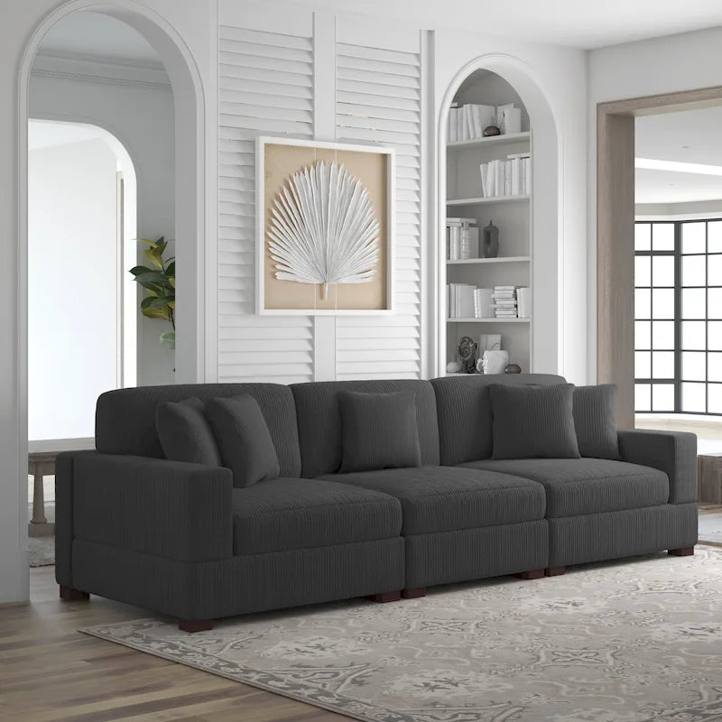 Canapé modulaire d’angle en velours côtelé avec coussins