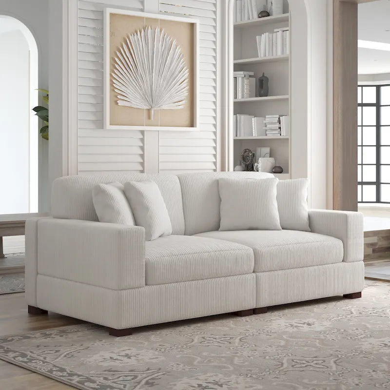 Canapé modulaire d’angle en velours côtelé avec coussins