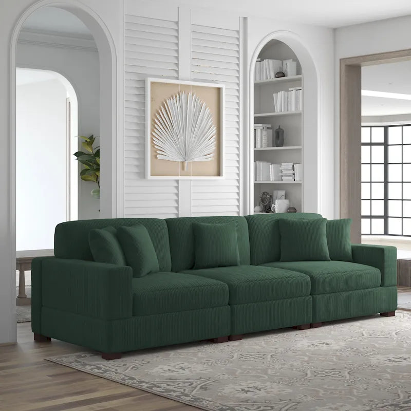 Canapé modulaire d’angle en velours côtelé avec coussins
