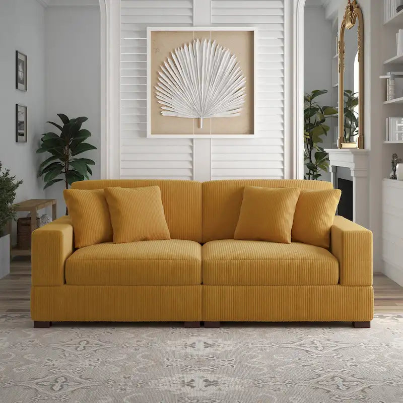 Canapé modulaire d’angle en velours côtelé avec coussins