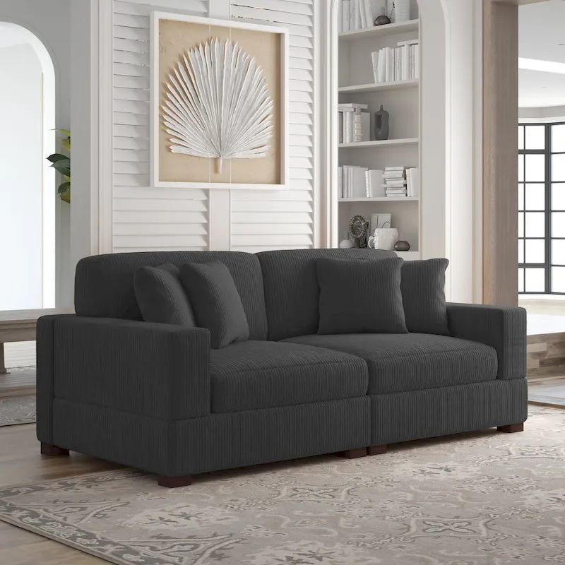 Sofá seccional modular de pana con cojines