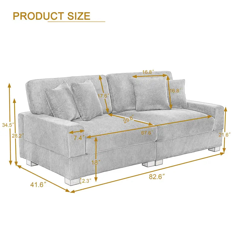 Sofá seccional modular de pana con cojines