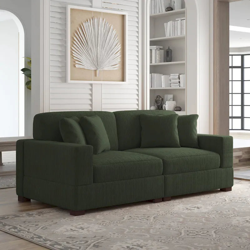 Sofá seccional modular de pana con cojines