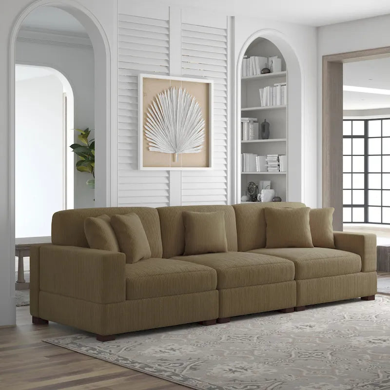 Sofá seccional modular de pana con cojines