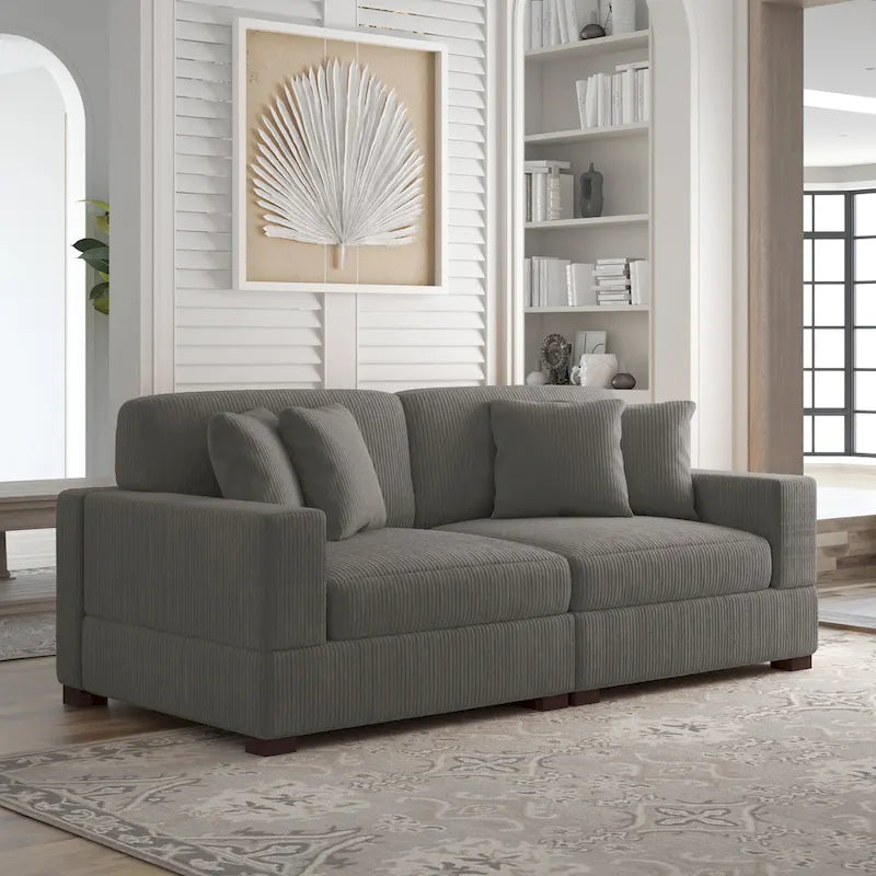 Sofá seccional modular de pana con cojines
