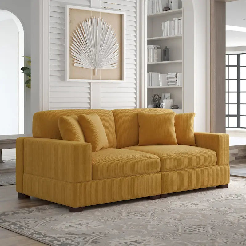 Sofá seccional modular de pana con cojines