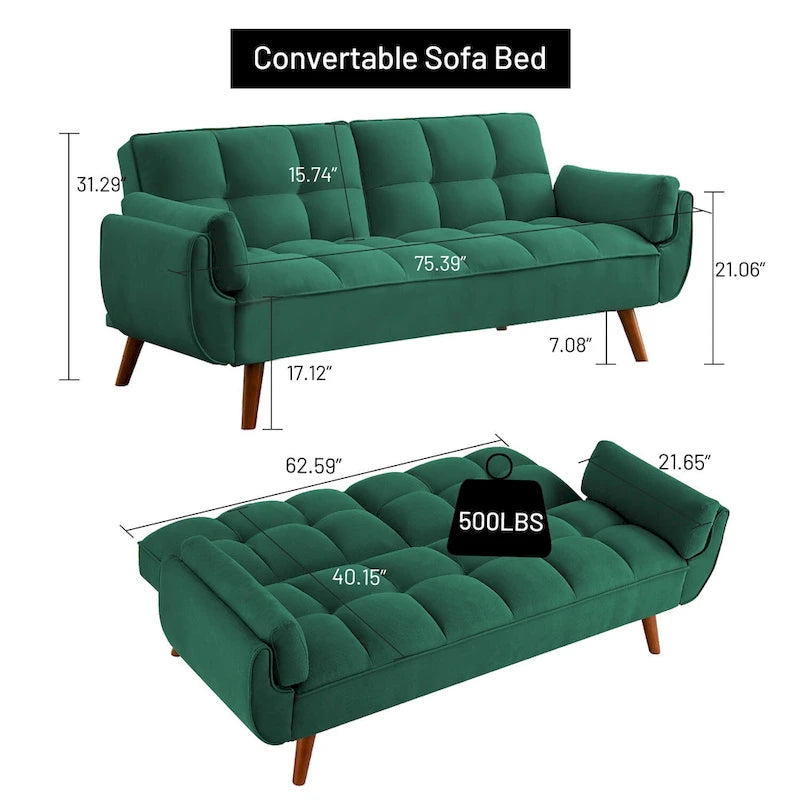 75.39 Schlafsofa mit Kissen, ausziehbares Sofa und klappbares Zweisitzersofa fürs Wohnzimmer