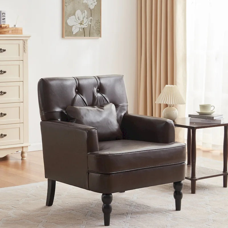 Juego de 2 sillas con brazos tapizadas y botones capitoné, silla decorativa con cojín lumbar, beige/gris/azul claro