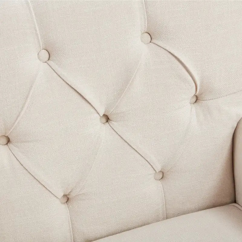Juego de 2 sillas con brazos tapizadas y botones capitoné, silla decorativa con cojín lumbar, beige/gris/azul claro