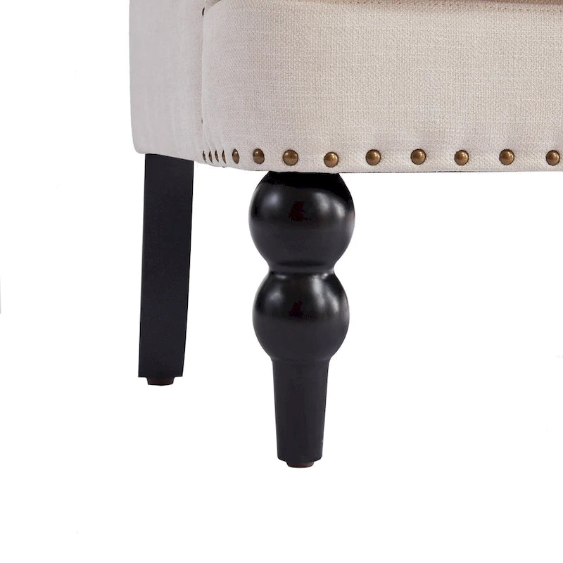 Juego de 2 sillas con brazos tapizadas y botones capitoné, silla decorativa con cojín lumbar, beige/gris/azul claro