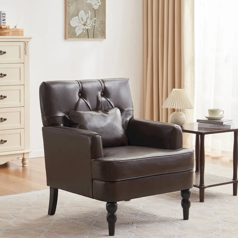 Juego de 2 sillas con brazos tapizadas y botones capitoné, silla decorativa con cojín lumbar, beige/gris/azul claro