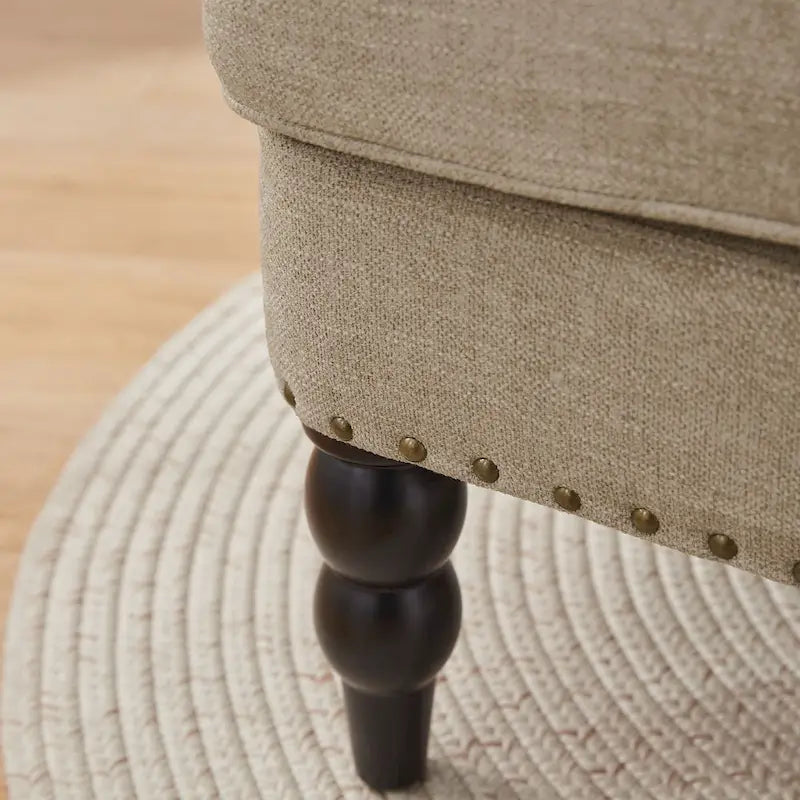 Juego de 2 sillas con brazos tapizadas y botones capitoné, silla decorativa con cojín lumbar, beige/gris/azul claro