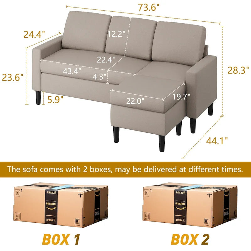 74 umwandelbares Ecksofa, kleines L-förmiges Sofa