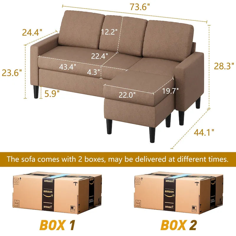 74 umwandelbares Ecksofa, kleines L-förmiges Sofa