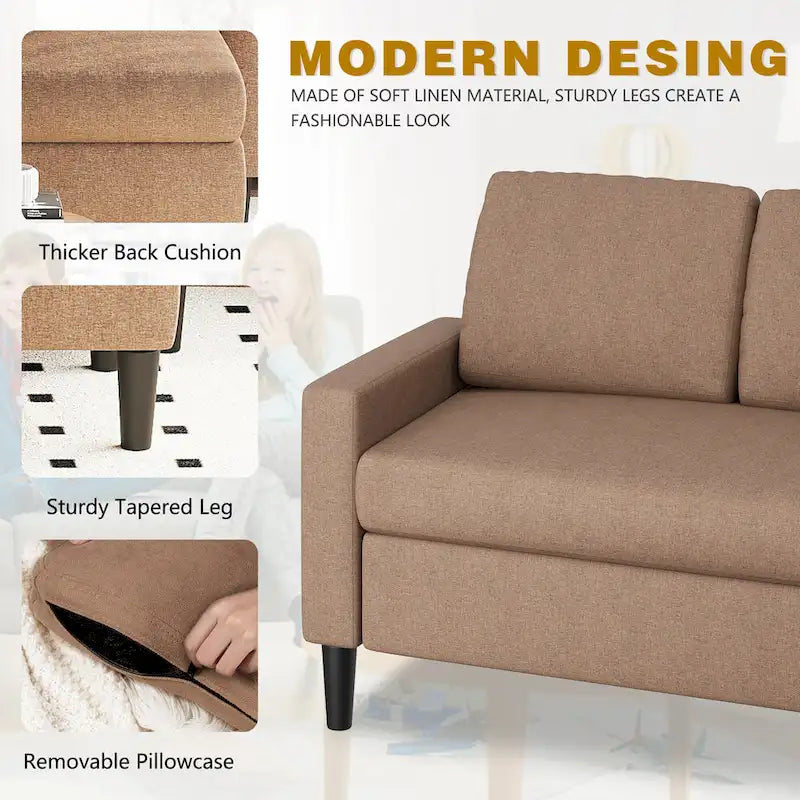 74 umwandelbares Ecksofa, kleines L-förmiges Sofa