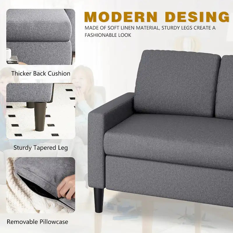74 umwandelbares Ecksofa, kleines L-förmiges Sofa