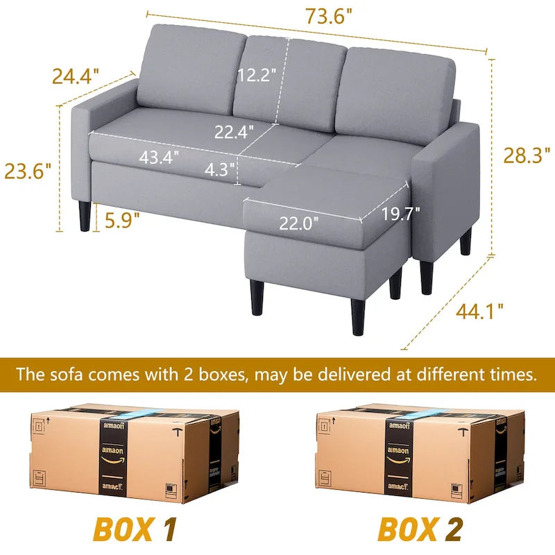 74 umwandelbares Ecksofa, kleines L-förmiges Sofa