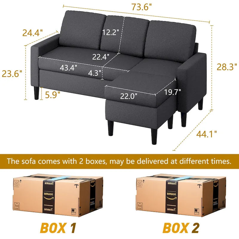 74 umwandelbares Ecksofa, kleines L-förmiges Sofa